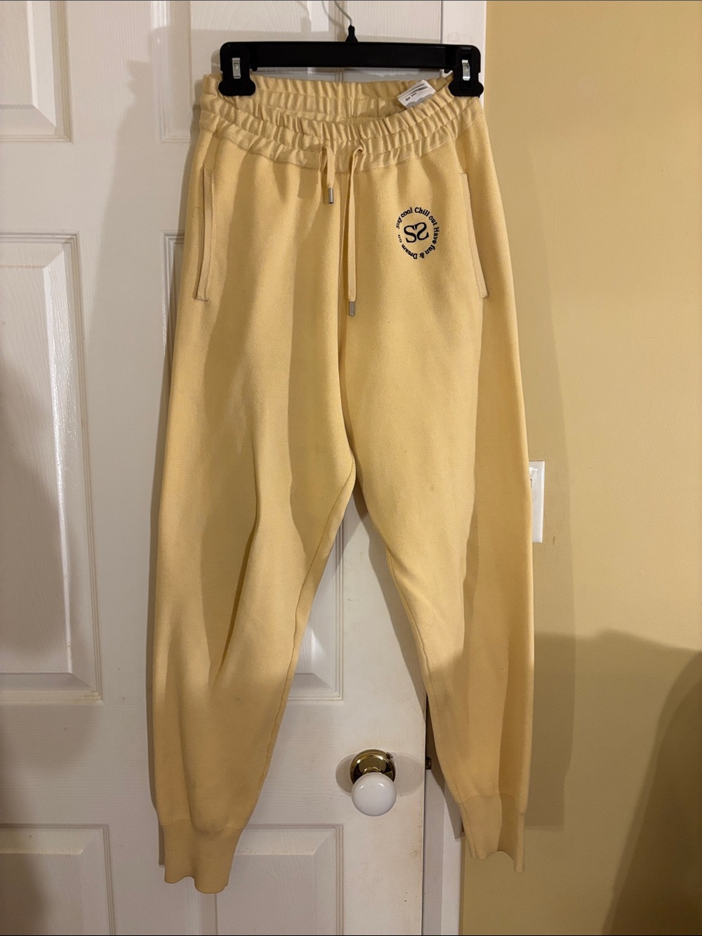 Sandro Pale Yellow Drawstring Joggers with Logo